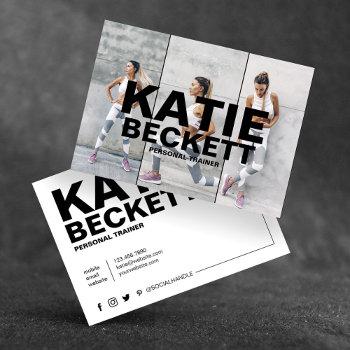 modern & trendy personal trainer fitness 3 photo business card