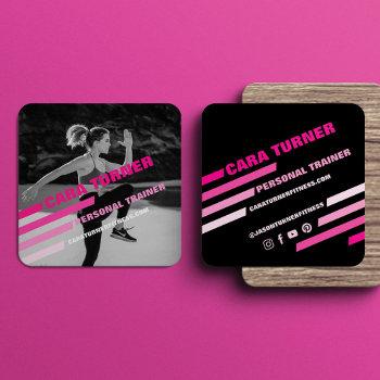 modern & trendy personal trainer fitness photo square business card