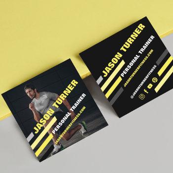 modern & trendy personal trainer fitness photo square business card