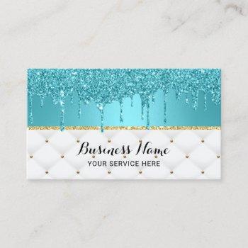 modern turquoise faux glitter drips luxury business card