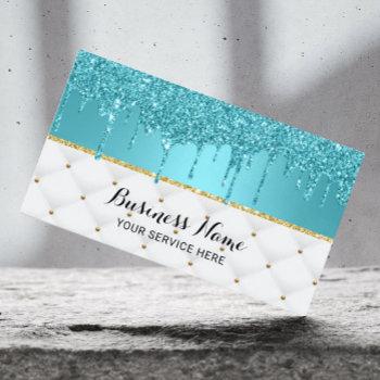 modern turquoise faux glitter drips luxury business card