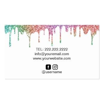 Small Modern Unicorn Glitter Drips Pastel Holography Lux Business Card Back View