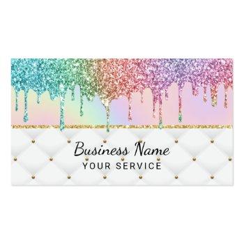 Small Modern Unicorn Glitter Drips Pastel Holography Lux Business Card Front View