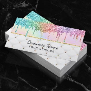 modern unicorn glitter drips pastel holography lux business card