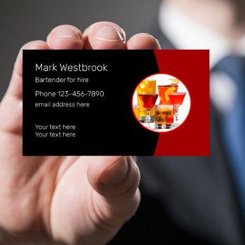 modern unique bartender for hire business card