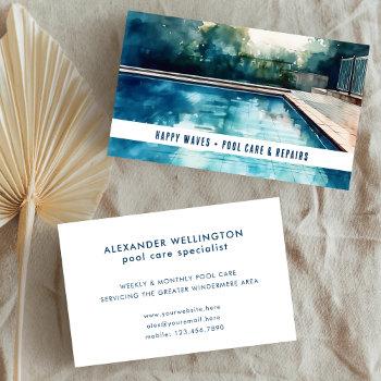 modern watercolor pool care swim instructor business card