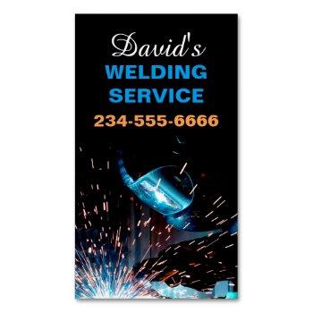 modern welding service and metal fabrication photo business card magnet