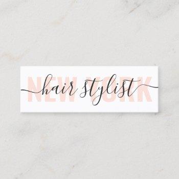 modern white and peach hair stylist script chic mini business card