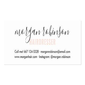 Small Modern White And Peach Hair Stylist Script Chic Mini Business Card Back View