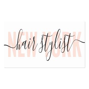 Small Modern White And Peach Hair Stylist Script Chic Mini Business Card Front View