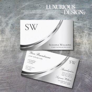 modern white and silver decor with monogram noble business card