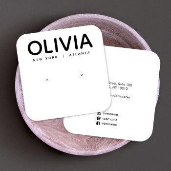 modern white bold typography  earring display square business card