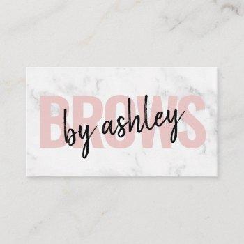 modern white marble script blush pink brows beauty business card