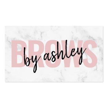Small Modern White Marble Script Blush Pink Brows Beauty Business Card Front View