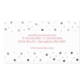 Small Modern White & Silver Polka Dot Business Card Back View