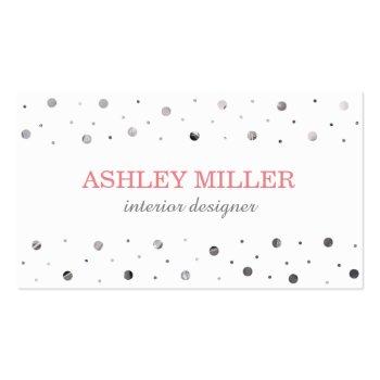 Small Modern White & Silver Polka Dot Business Card Front View