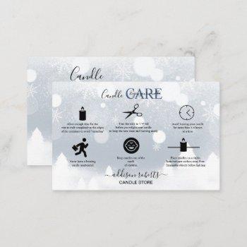 modern winter white and silver snow  candle care  business card