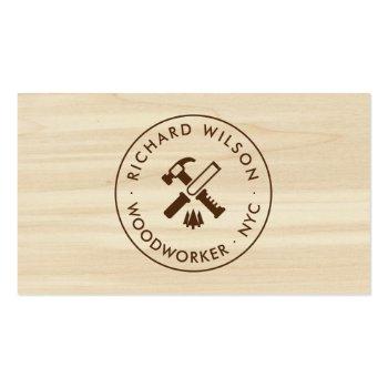 Small Modern Wood Grain Look Professional Carpenter Logo Business Card Front View