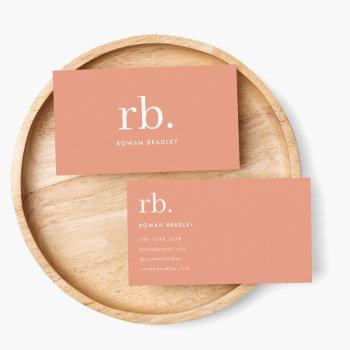 monogram coral peach elegant feminine minimalist business card