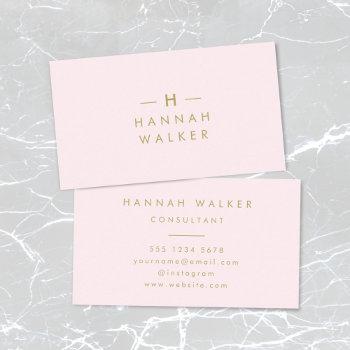 monogram elegant minimal blush pink and gold business card