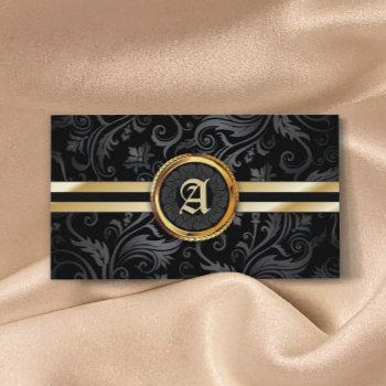 monogram gold initial classy damask elegant business card