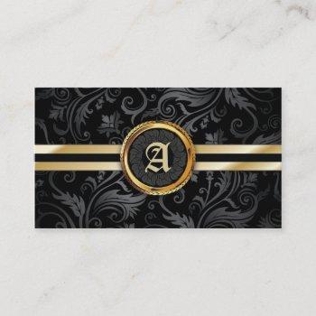 monogram gold initial classy damask elegant business card