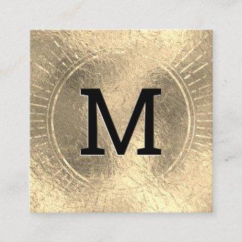 monogram | golden foil| black marble square business card