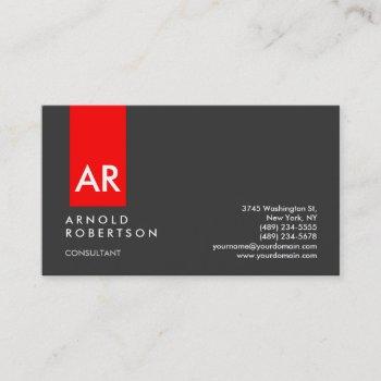 monogram gray red modern consultant business card