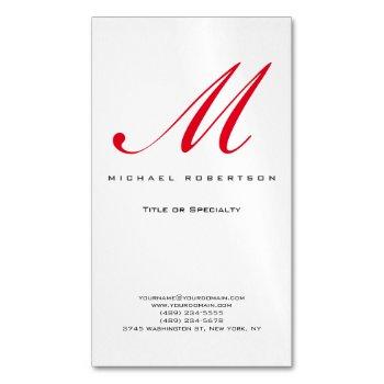 monogram initial white red unique minimalist business card magnet