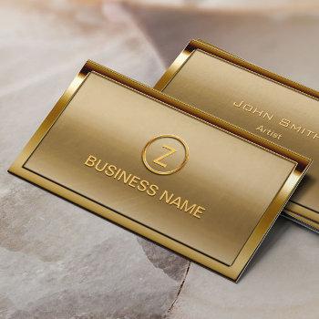 monogram logo gold frame modern bronze business card