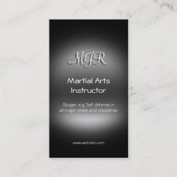 monogram, martial arts instructor, metal-look business card
