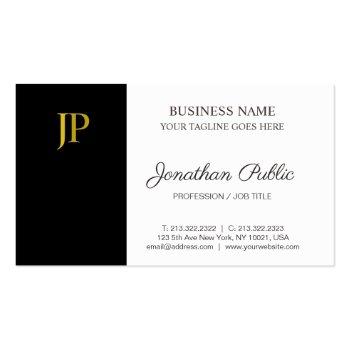 Small Monogram Modern Black White Gold Company Plain Business Card Front View