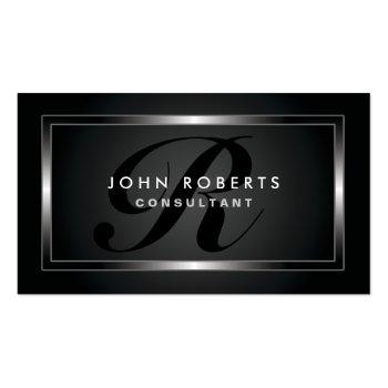 Small Monogram Professional Elegant Modern Black Business Card Front View