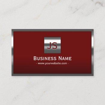 monogram red modern metal frame professional business card