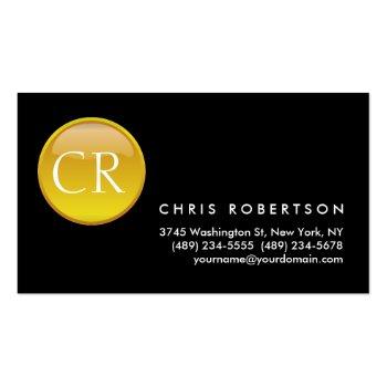 Small Monogram Rounded Corner Black Yellow Business Card Front View