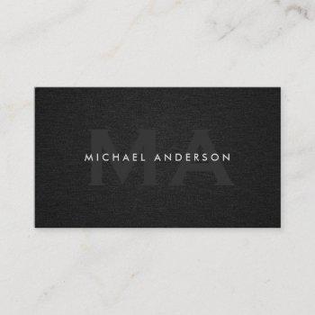 monogram serif corporate minimal black linen business card