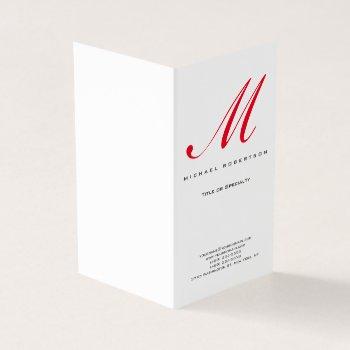 monogram white red unique standard matte business card