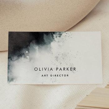moody black and white watercolor splash business card