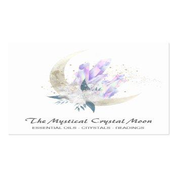 Small *~* Moon Crystals Floral Cosmic Glitter  Square Business Card Front View
