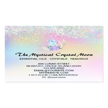 Small *~* Moon Crystals Holo Mystic Floral Ombre Glitter Square Business Card Back View
