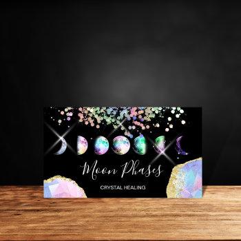 Small Moon Phases Crystal Gem Healing Holograph Business Business Card Front View