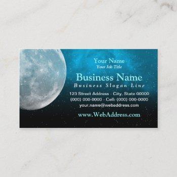 Small Moon / Space Photo Business Card - Aqua Front View
