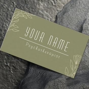 moss green simple elegant psychotherapist therapy business card