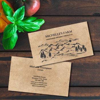 Small Mountain Handmade Farm Rustic Vintage Pine Tree Bu Business Card Front View