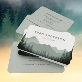 Small Mountain Range Pine Trees In Shades Of Sage  Business Card Front View