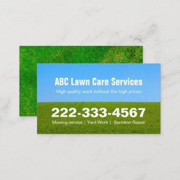 mowing lawn care green field grass blue sky business card