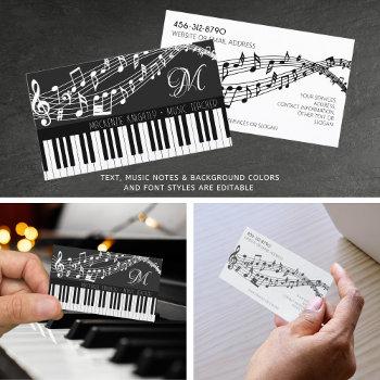music notes piano monogram custom color business card