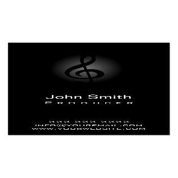 Small Music Producer Classy Dark Musical Clef Business Card Front View