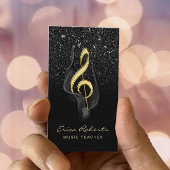 music teacher black glitter singer songwriter business card
