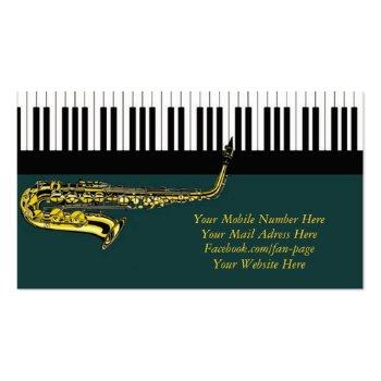 Small Music Teacher Elegant Piano Keys & Saxophone Business Card Back View